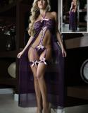 Romantic Long Sheer Purple Lace-up Babydoll